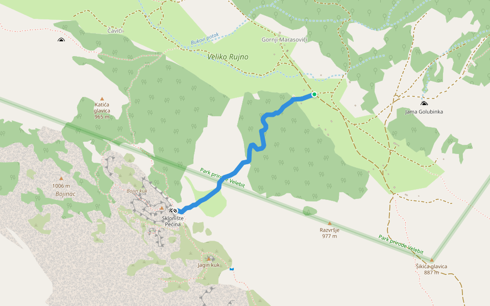 Bojinac, preko Velikog dolca walking route map in Starigrad