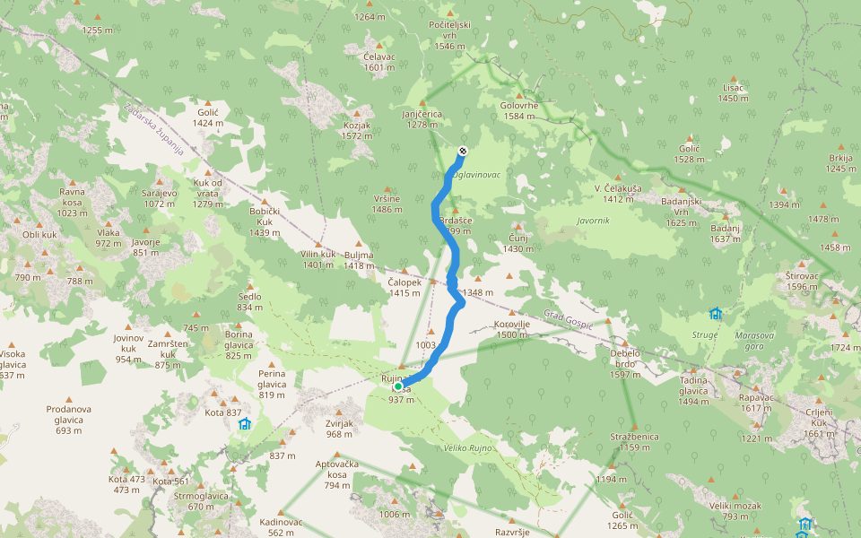 Rujno - Oglavinovac walking route map in Starigrad