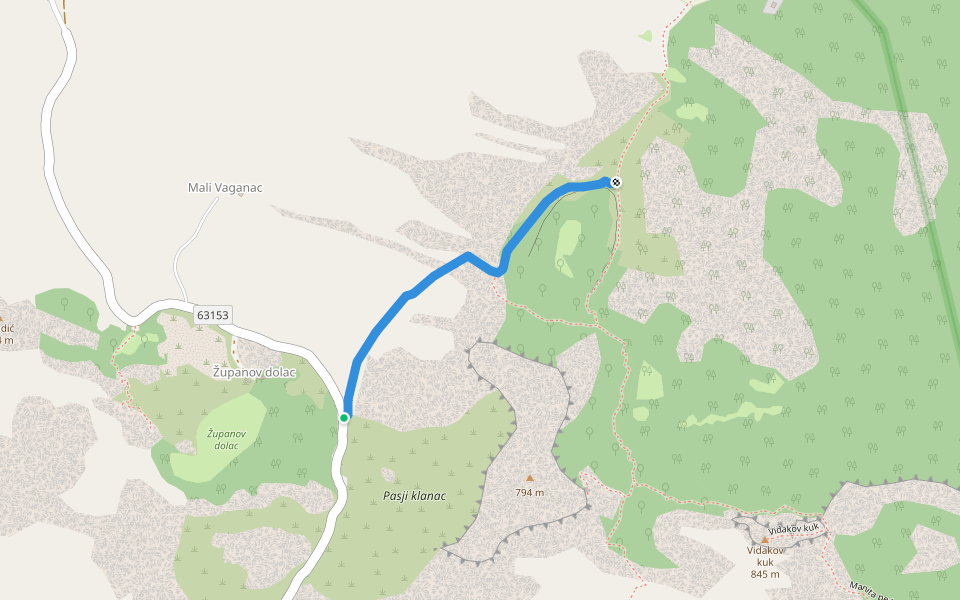 Mali Vaganac spojni put walking route map in Starigrad