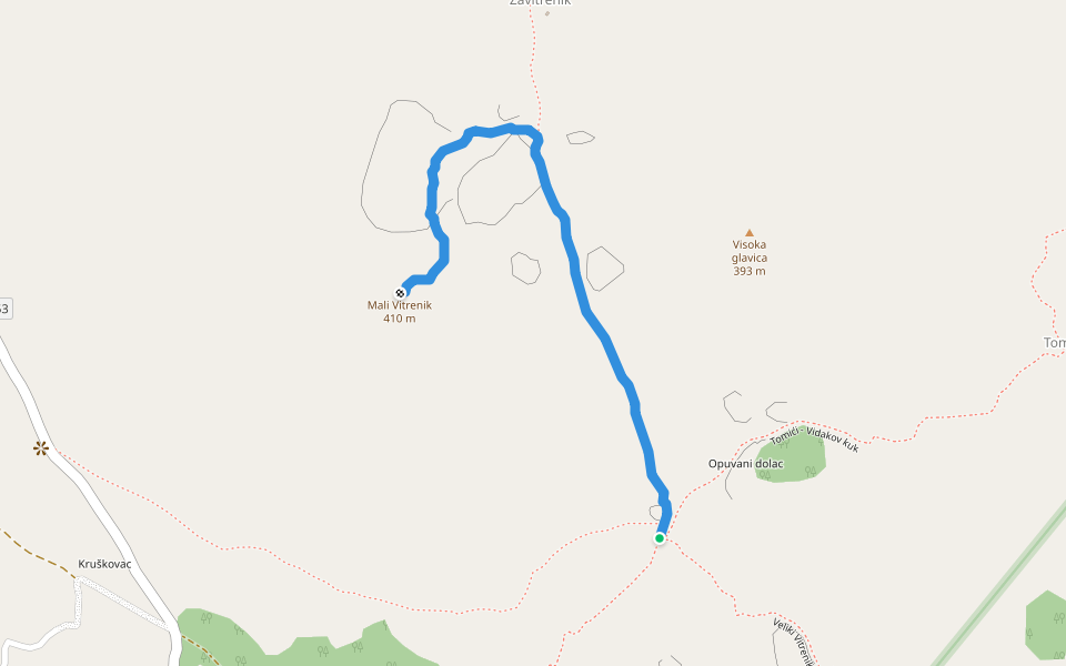 Mali Vitrenik walking route map in Vrana
