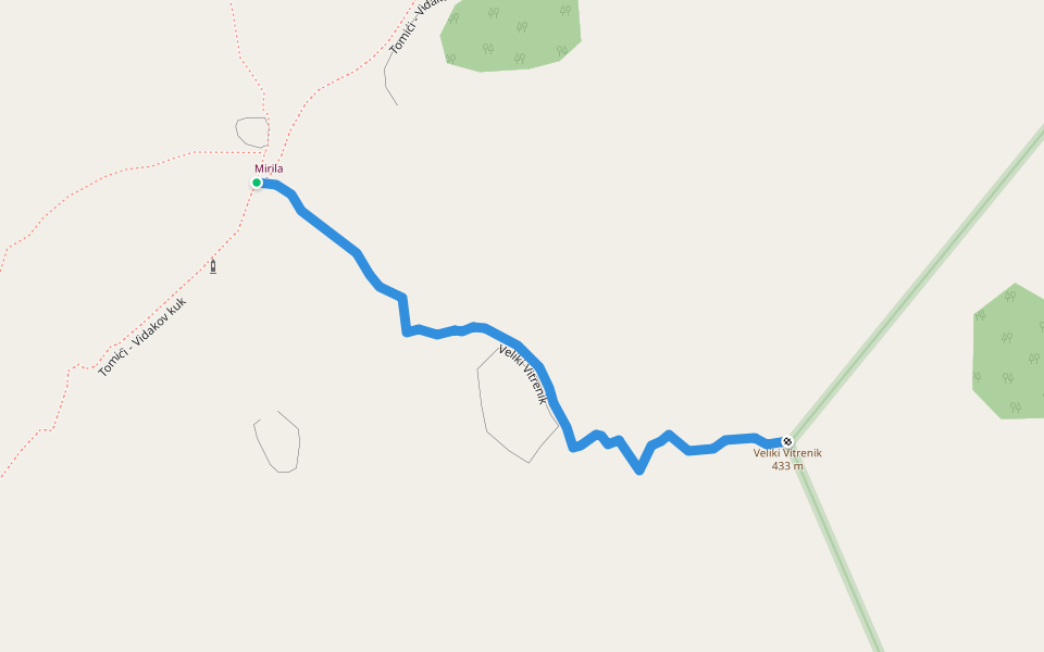 Veliki Vitrenik walking route map in Vrana