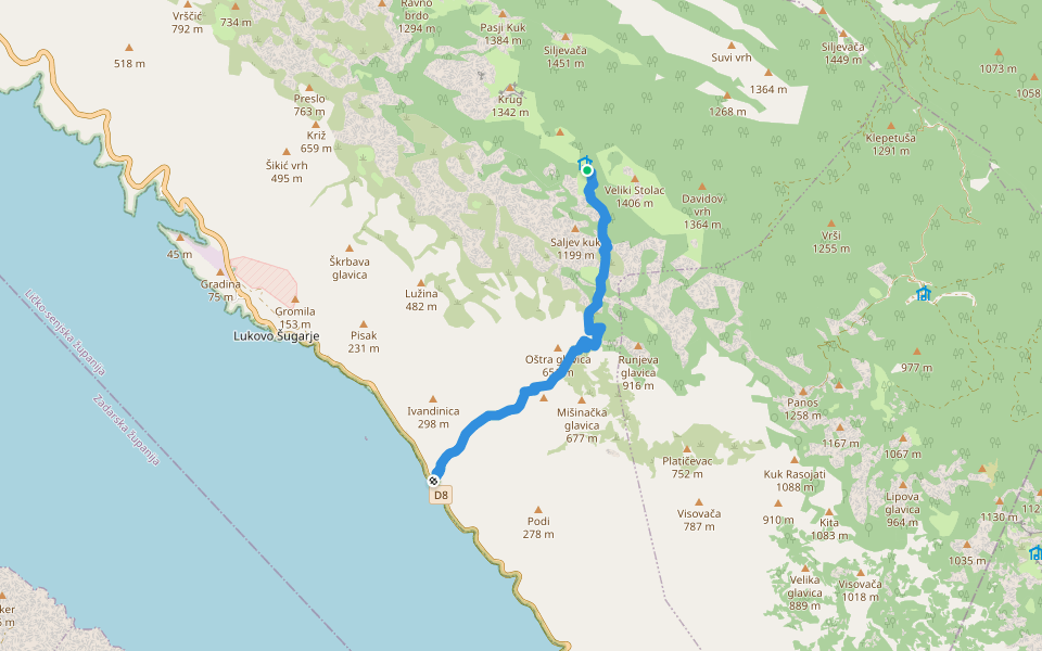 Križac - Šugarska duliba walking route map in Lukovo Šugarje