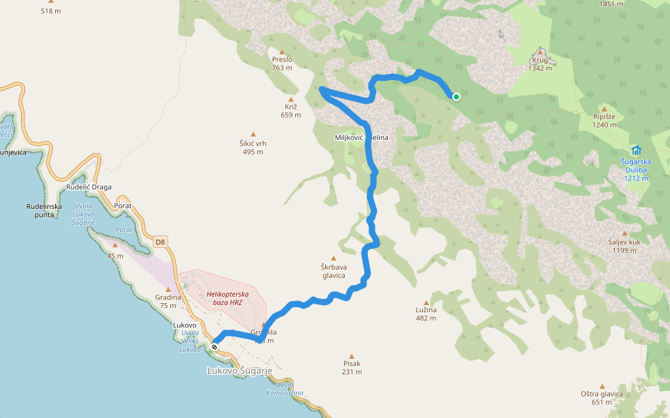 Šugarska staza walking route map in Lukovo Šugarje