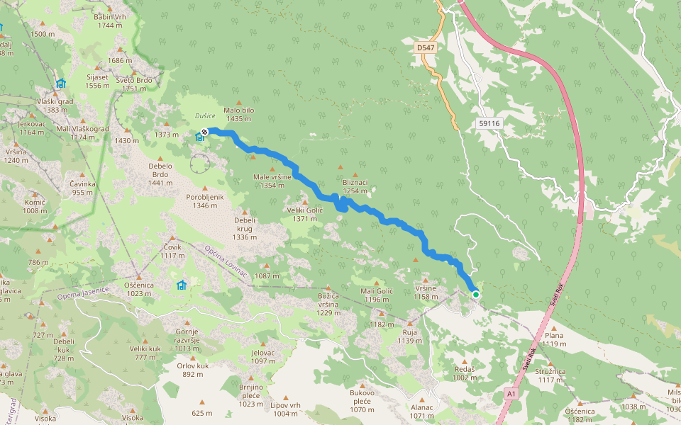 Mali Alan - Dušice walking route map in Sveti Rok