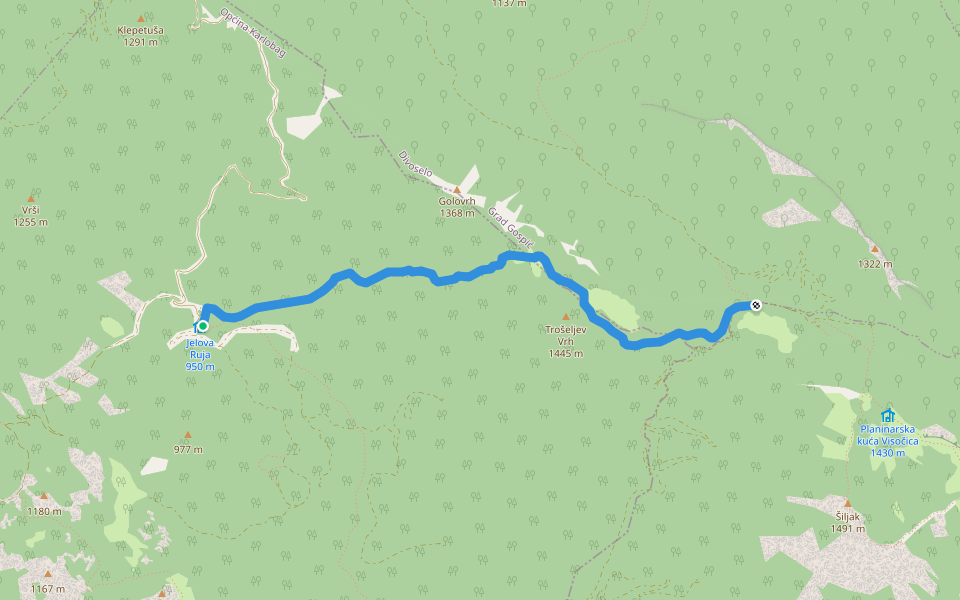 Jelova Ruja - Jandrina poljana walking route map in Barić Draga