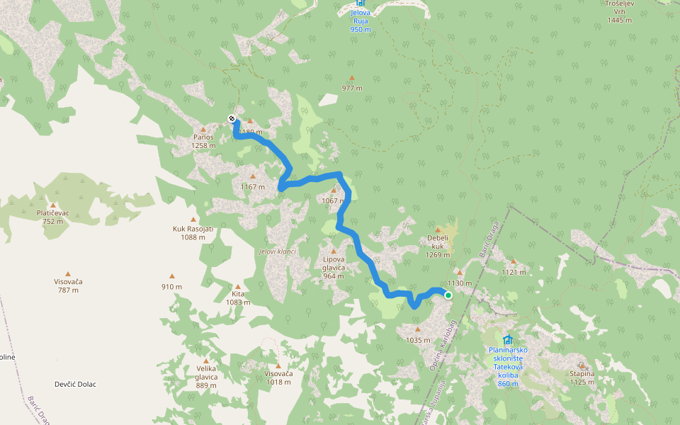 Stap - odvojak za Panos walking route map in Barić Draga