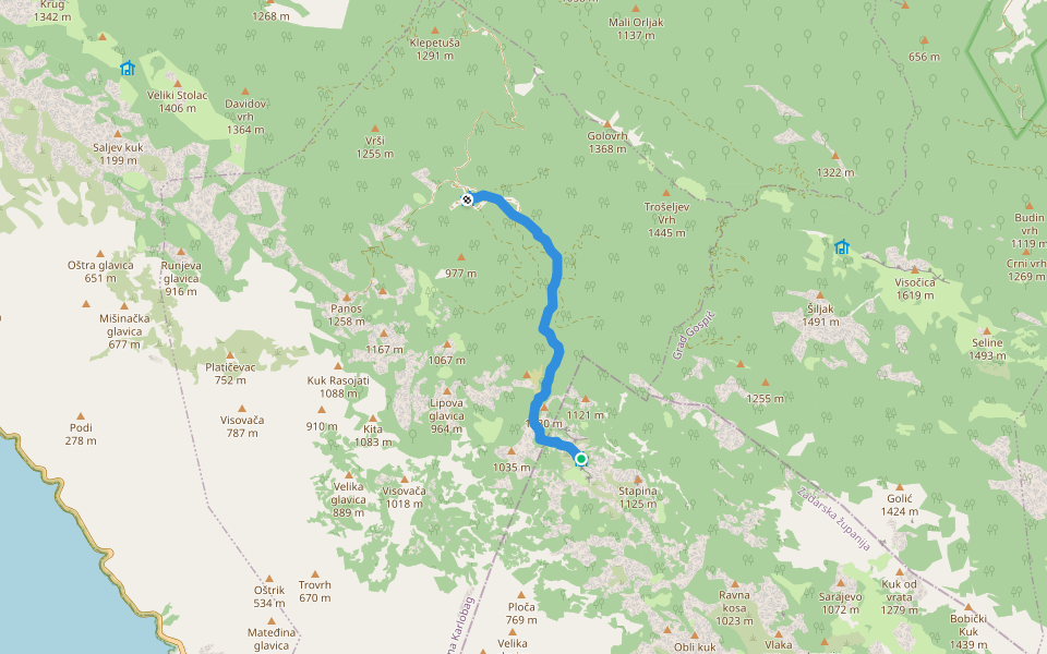 Stap - Jelova Ruja walking route map in Vrana