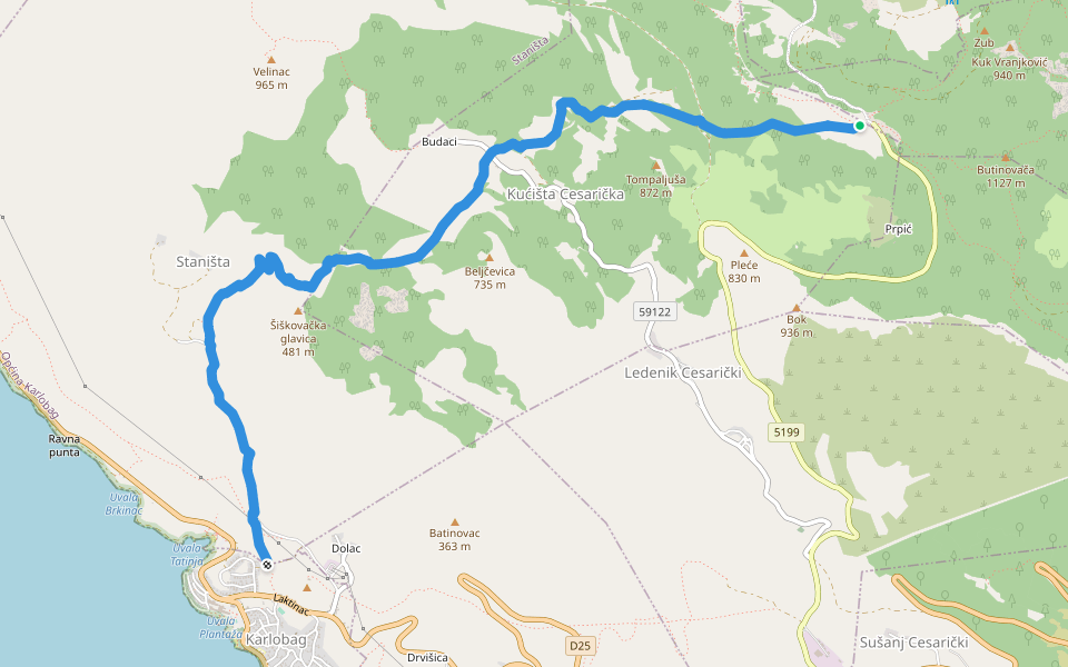 Dabarska Kosa walking route map in Došen Dabar