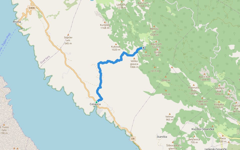 Skorpovac od Cesarice preko Pejakuše walking route map in Cesarica