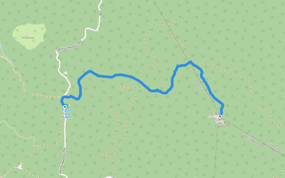 Laktin vrh walking route map in Cesarica