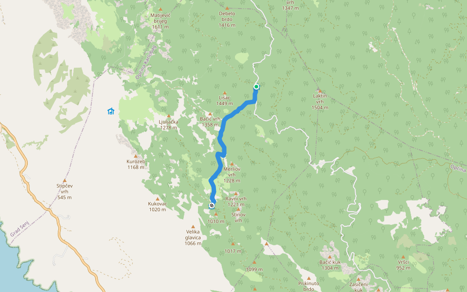 Kugina kuća od Premužićeve staze kod Skorpovca walking route map in Cesarica