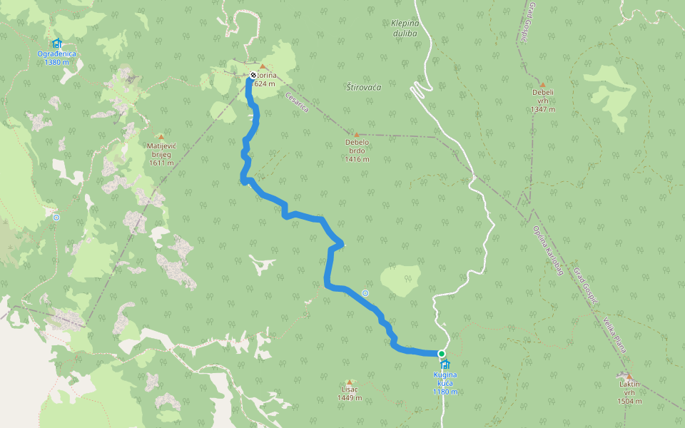 Šatorina od Kugine kuće walking route map in Cesarica