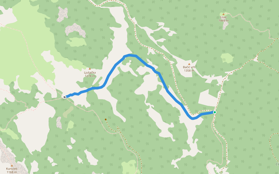 Prema Kuginoj kući od Premužićeve staze kod livade Splovine walking route map in Cesarica