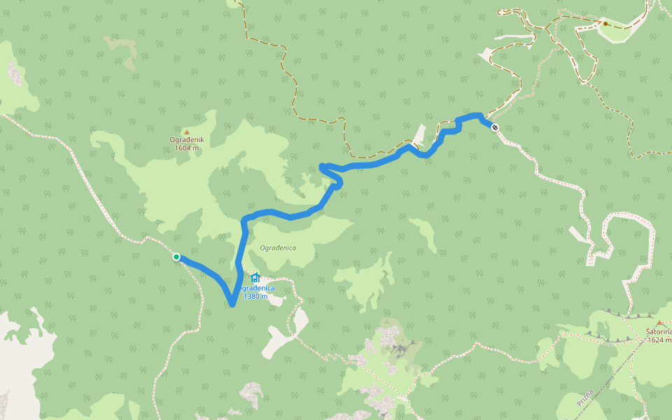 Prema Šatorini od Premužićeve staze walking route map in Prizna