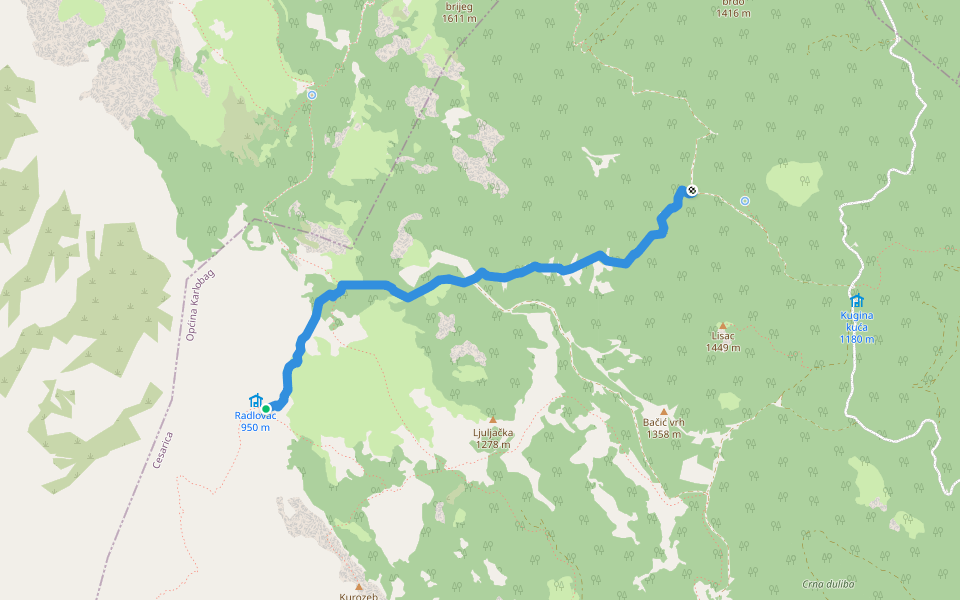 Težakovačko vrelo iz Radlovca walking route map in Cesarica