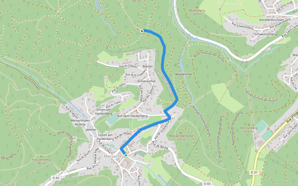 Blue triangle walking route map in Meisenthal