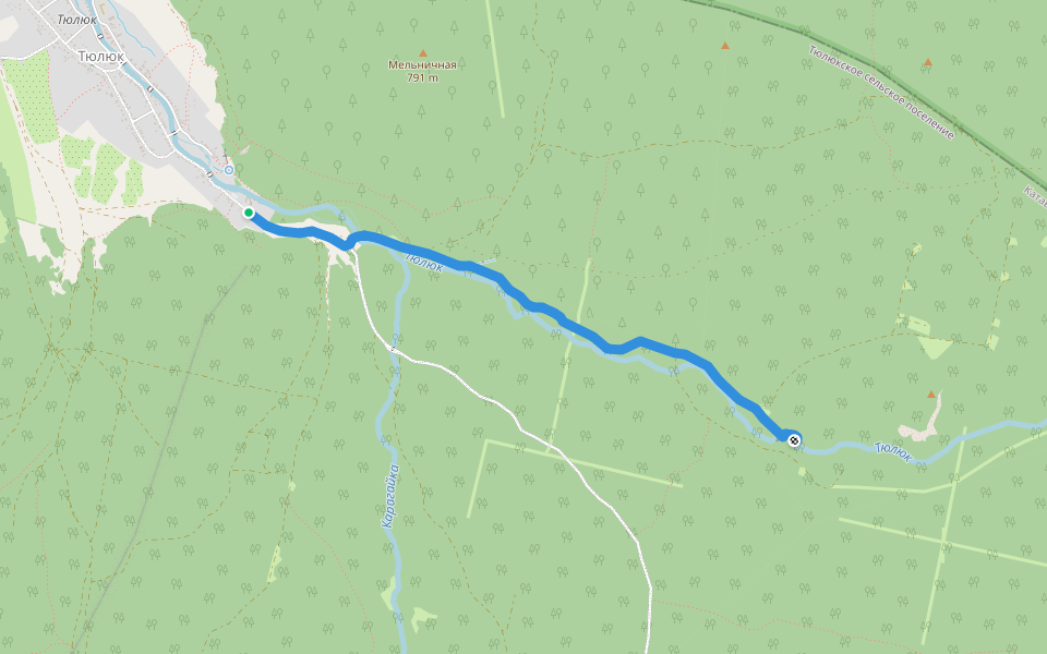 Тюлюк - Ларкино ущелье walking route map in Tiuliuk