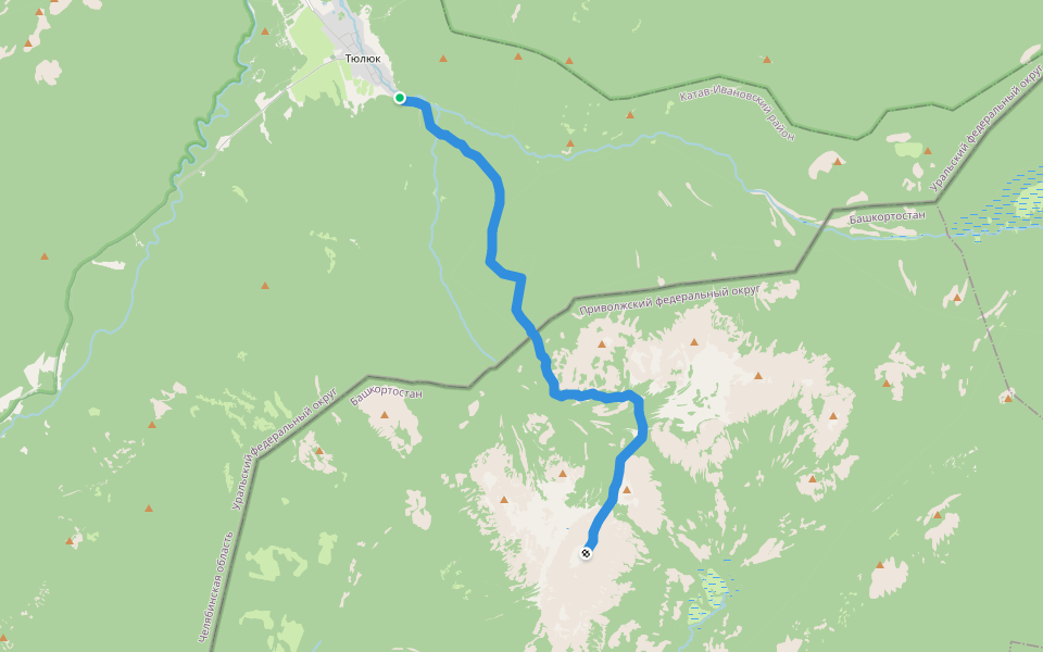 Тюлюк - Иремель walking route map in Tiuliuk