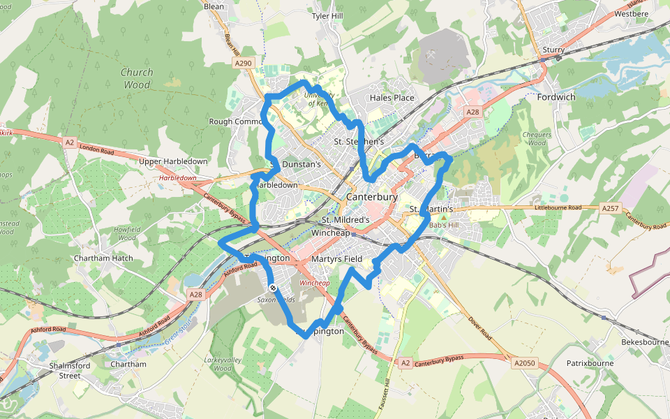 Canterbury Middle Ring Walk walking route map in Canterbury