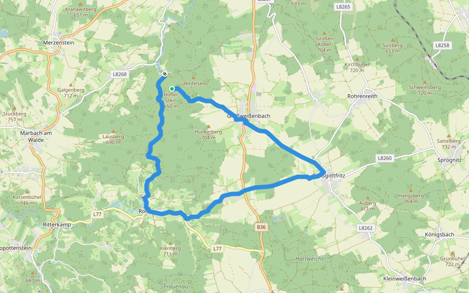 Hundertwasserweg lang walking route map in Großweißenbach
