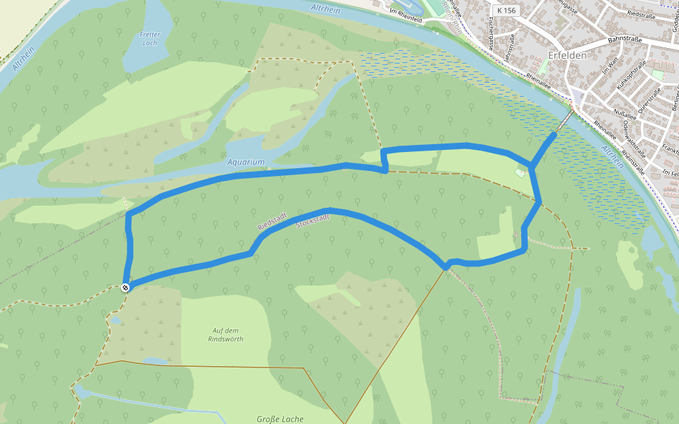 Rundwanderweg Riedstadt Erfelder Fußgängerbrücke 1: Blaukehlchenweg walking route map in Stockstadt am Rhein