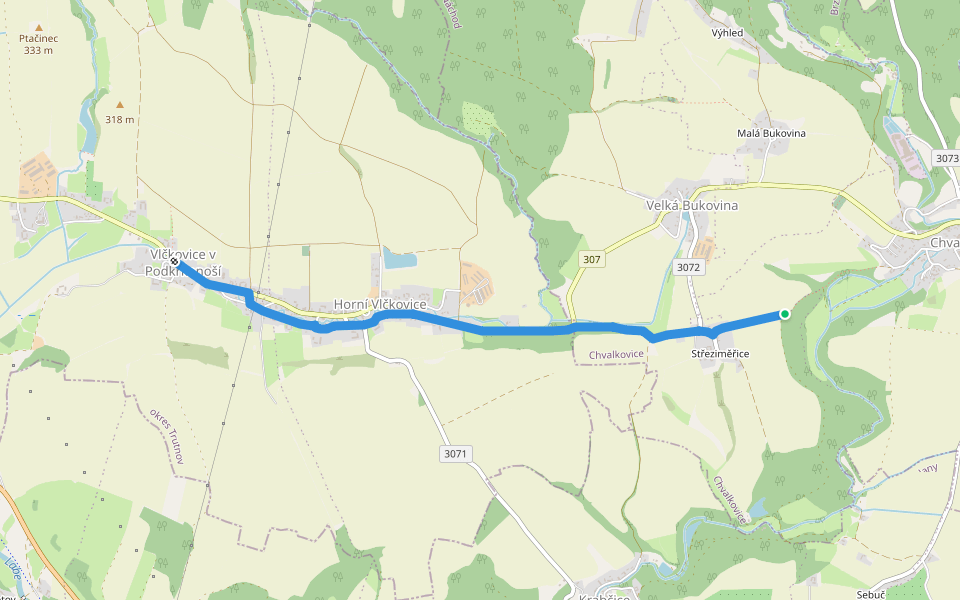 [Ž] Dolní Vlčkovice - U Střeziměřic walking route map in Chvalkovice
