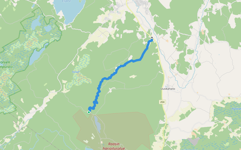 Pirunkirkon patikka walking route map in Kolinummi