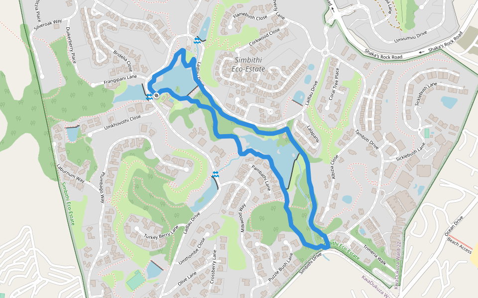 Mfuleni Trail walking route map in Ballito