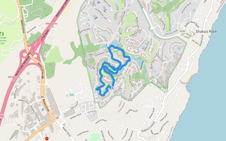 Mannie's Farm Trail walking route map in Ballito