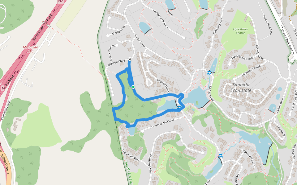 Mngeni Trail walking route map in Ballito