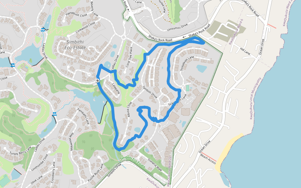Tamboti Trail walking route map in Ballito