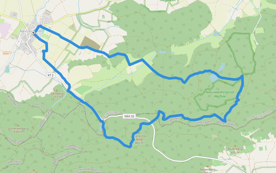 Nenzenheim Rundweg N1 walking route map in Iphofen