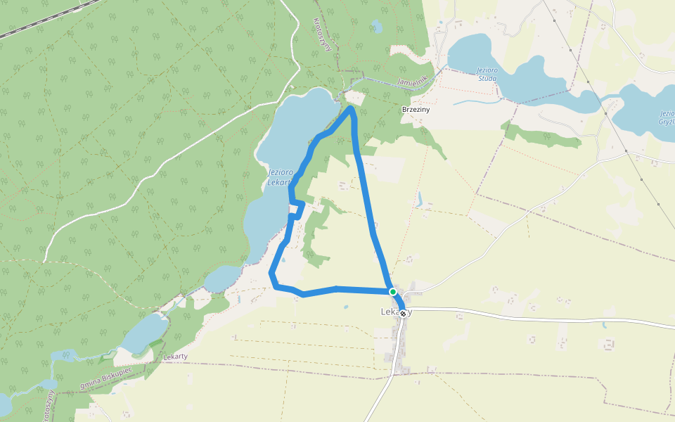 Zielony nordic walking Lekarty walking route map in Lekarty