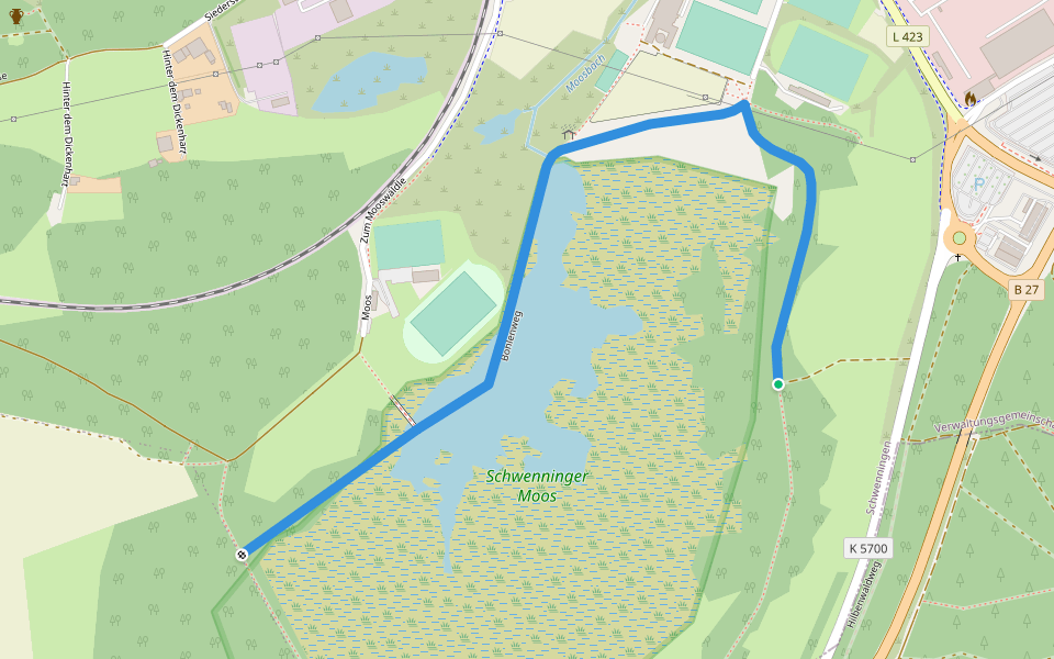 Hilben - Villingen walking route map in Villingen-Schwenningen