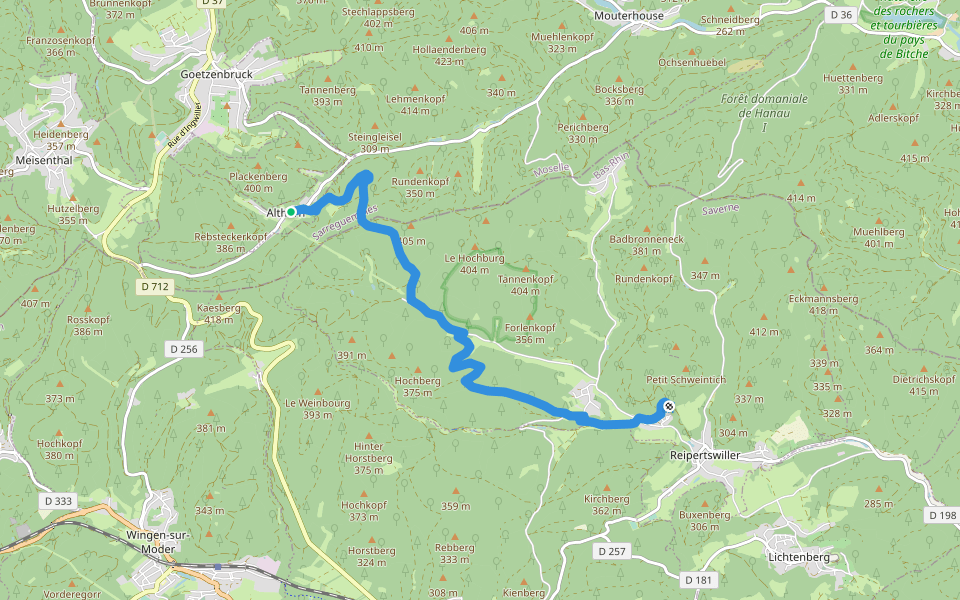Red dot walking route map in Reipertswiller
