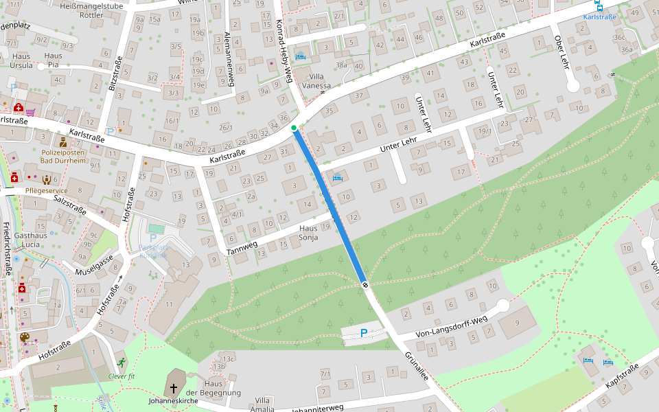 Grünallee - Willmannstraße walking route map in Bad Dürrheim