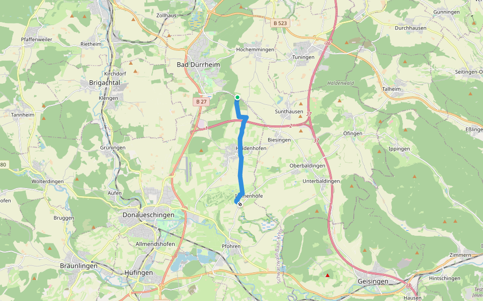 Hirschhalde - Autobahnbrücke - Aasen - Pfohren walking route map in Bad Dürrheim
