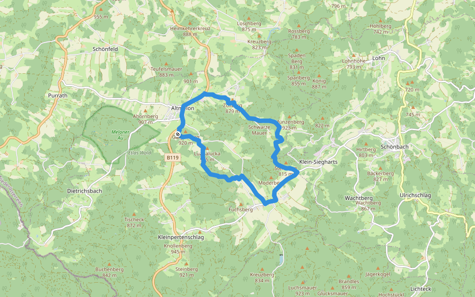 Altmelon Panoramaweg walking route map in Altmelon