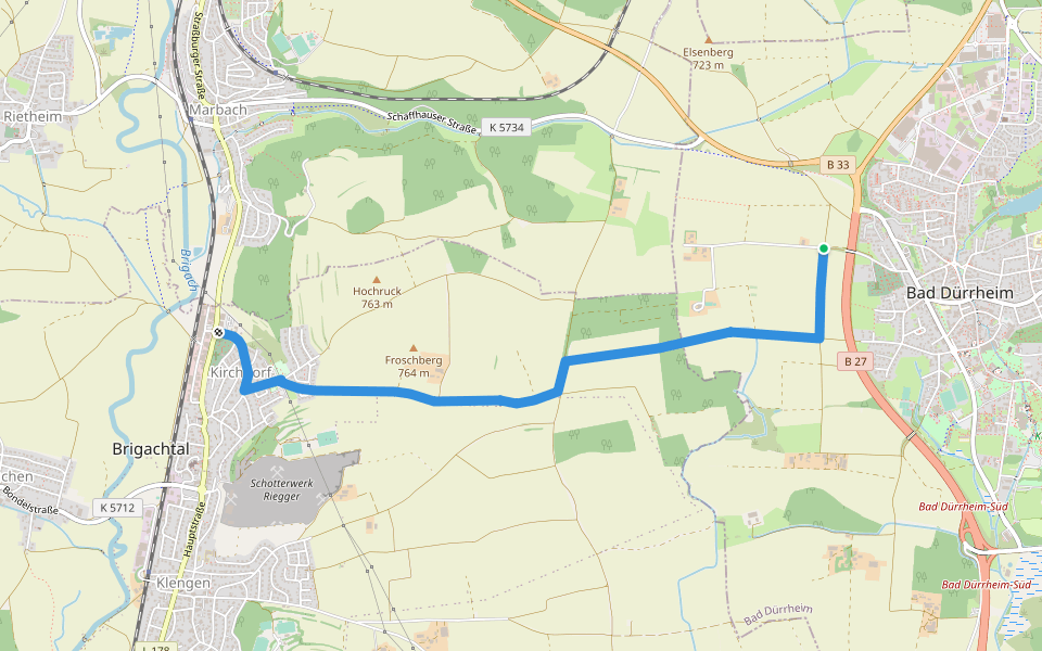 Bad Dürrheim (Friedhofsbrücke) - einsame Fichte - Kirchdorf walking route map in Bad Dürrheim