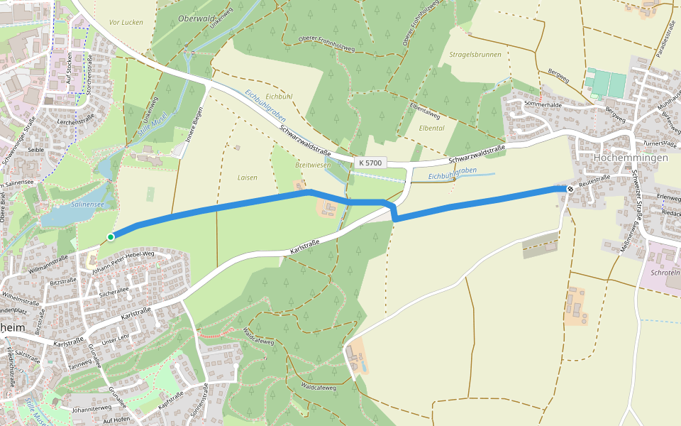 Willmannstraße - Lourdeskapelle - Reutestraße walking route map in Bad Dürrheim