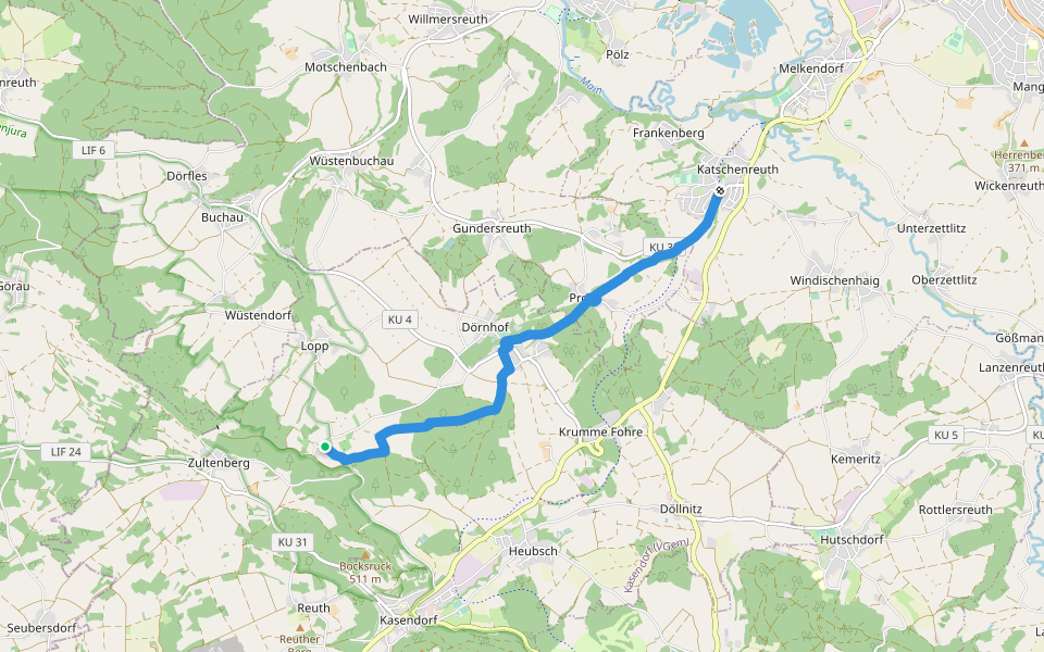 Verbindungsweg Lindenberg - Katschenreuth walking route map in Kasendorf