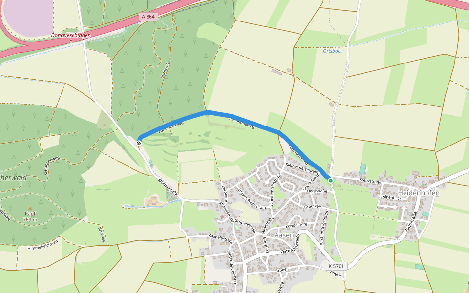 Bettmannskreuz - Alter Wasen - Buchwald walking route map in Donaueschingen