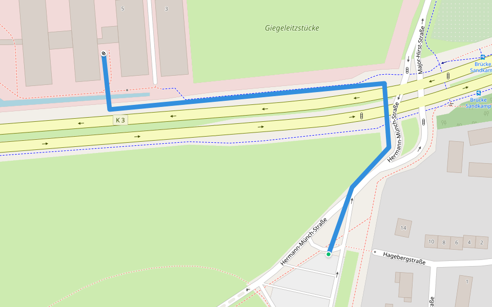 Fußweg zum kostenlosen Parkplatz walking route map in Wolfsburg