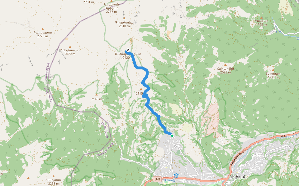 Երեք գագաթների արահետ walking route map in Dilijan