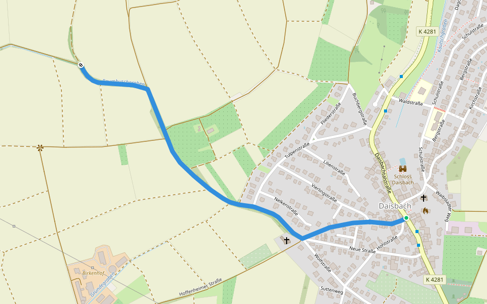 Rundwanderweg Daisbach 1: Nonnenhof-Weg walking route map in Waibstadt