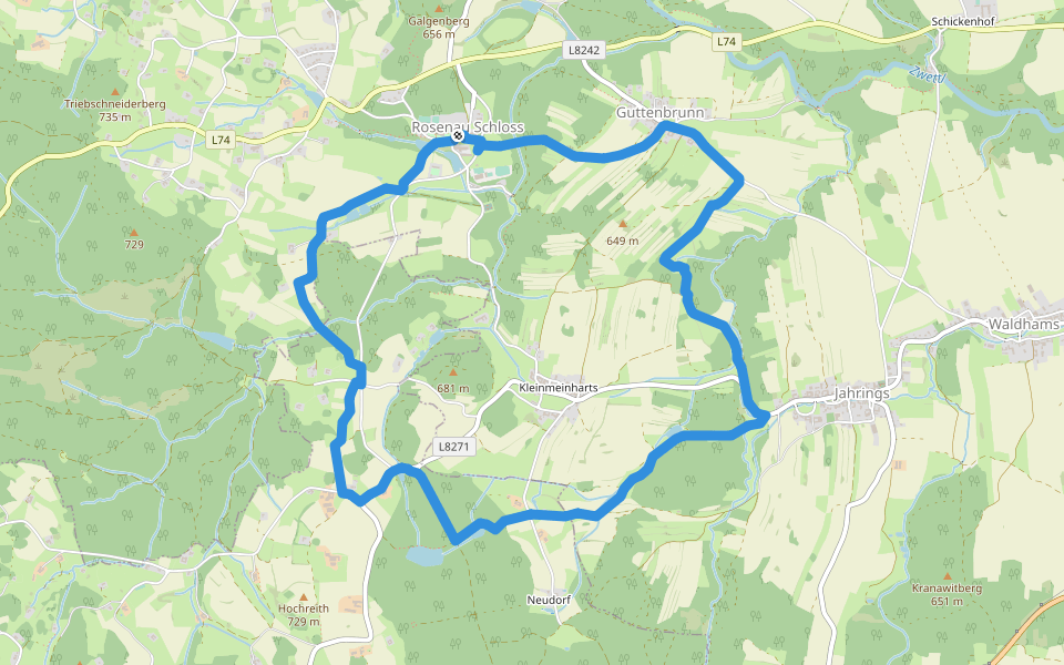 Schloß Rosenau Rundwanderweg walking route map in Schloß Rosenau