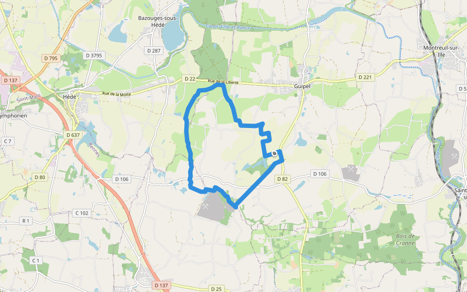 Sentier de la Normandière walking route map in Guipel