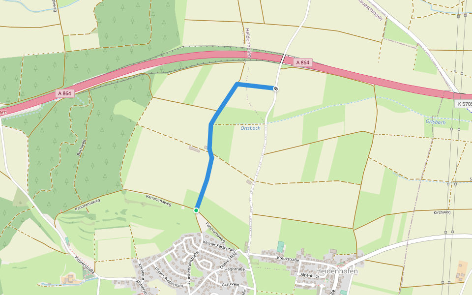 Alter Wasen - Autobahnbrücke walking route map in Donaueschingen