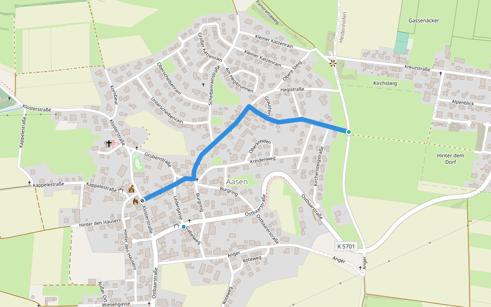 Kirchsteig walking route map in Donaueschingen