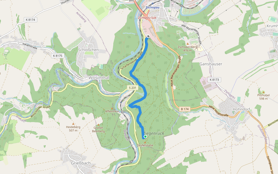 Ww Stülpnersteig walking route map in Zschopau